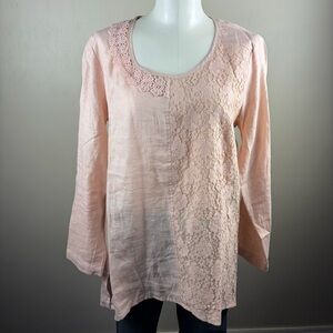 Sundance Boho Cottage preppy Blush Pink Lace Detail Tunic Blouse